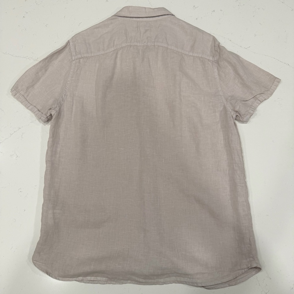 Velvet By Graham & Spencer Men’s Linen Short Sleeve Light Taupe Shirt Medium - Picture 2 of 5